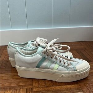 Adidas Women's White and Blue Sneakers